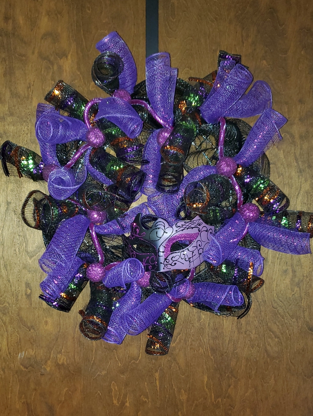 Purple Mardi Gras Decorative Wreath with Mask Accent
